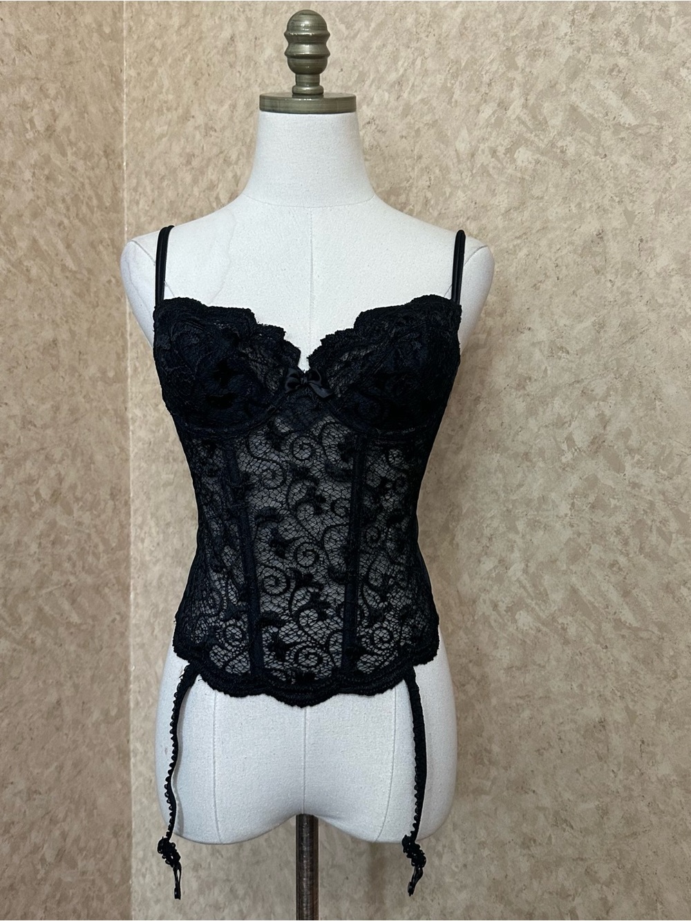 Victoria's Secret Black Lace Corset Bustier with Garter Straps